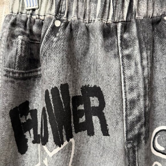 Gray Wide Leg Jeans Y2K Graphic Denim Pants High Waist Baggy Streetwear Cartoon - Picture 5 of 9